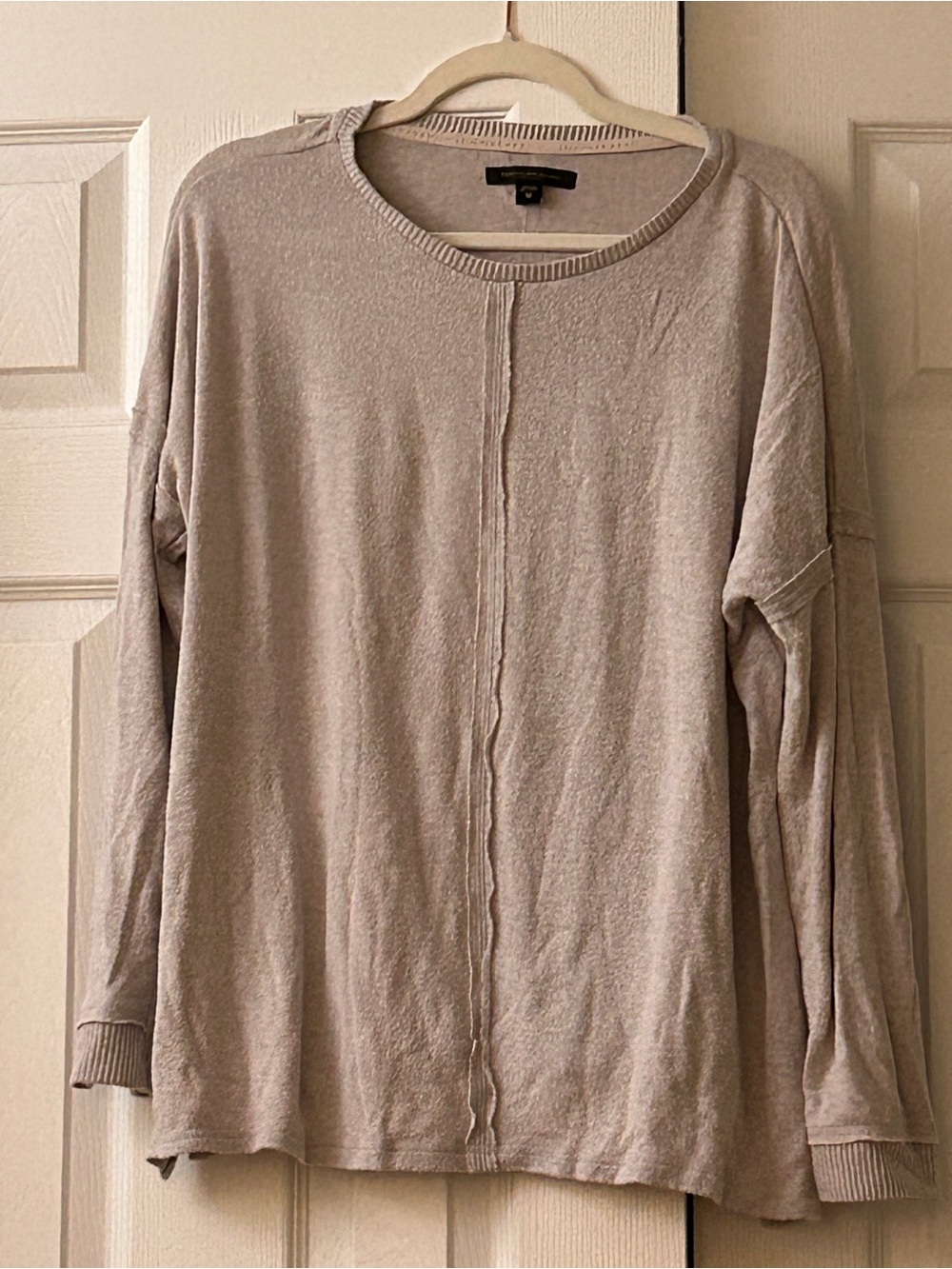 Donna Karan Seam Front Sweater Medium Taupe Beige Cozy Minimalist Loungewear